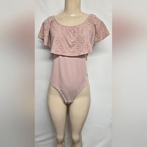 Full Circle Trends 2X Dusty Rose Colored Bodysuit Eyelet Stretch